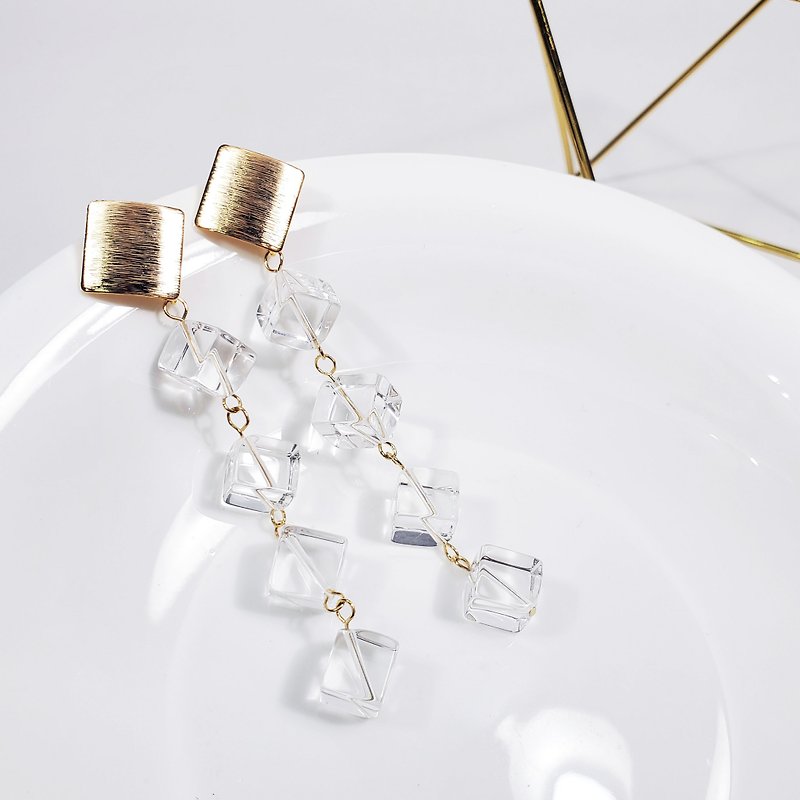天然 全美 白水晶 方塊 現代 時尚 淨化 能量 耳環 開運 水晶之王 - 耳環/耳夾 - 寶石 白色