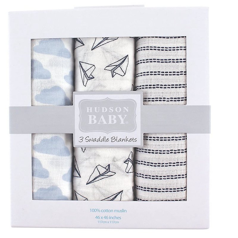 Hudson Baby 嬰兒多用途純棉紗布巾包巾3入禮盒組 - 滿月禮物 - 棉．麻 白色