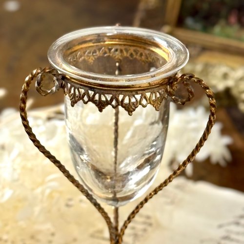 古置物，古燭台，古董品，極細工，古美術高14.5重140克 50832-珍稀法國古董19世紀鎏金燭台JSVS 古董家飾選物店｜香氛蠟燭/燭台