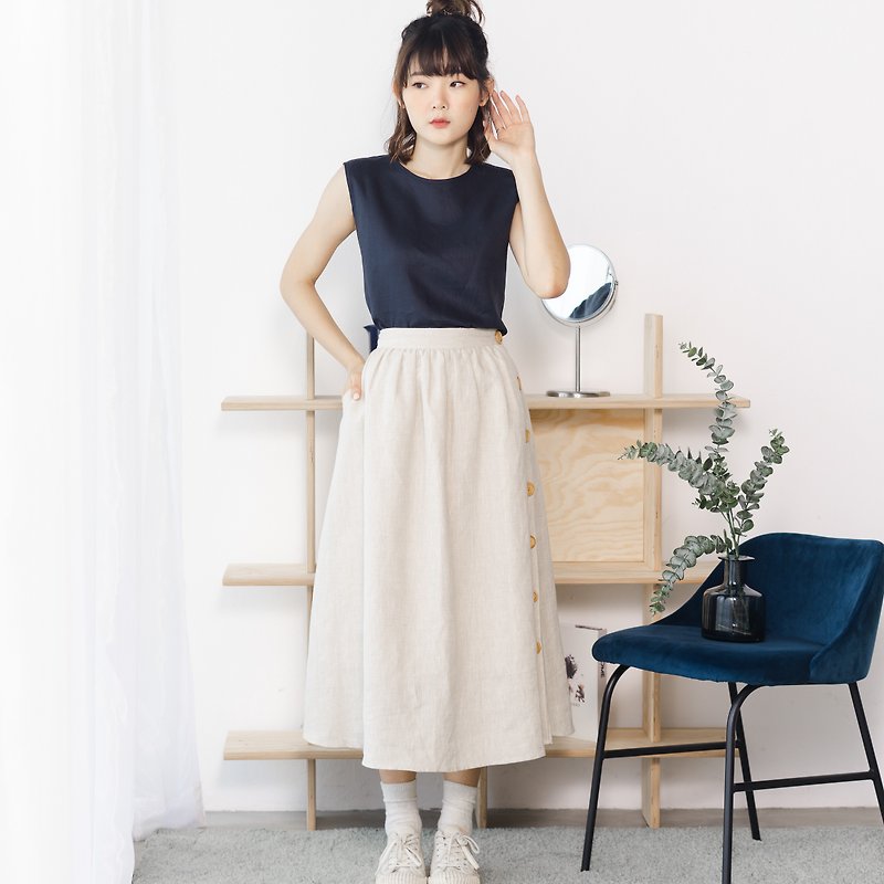 Linen Long Skirt in Beige colour - Skirts - Linen Khaki