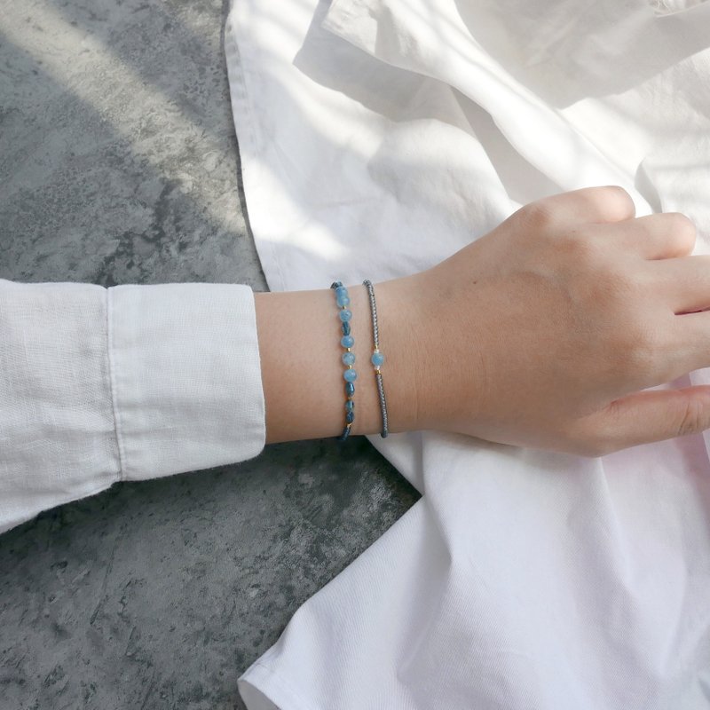 March Aquamarine / Birthstone Morse Code Blessing Bracelet / Customized / Fast Shipping / Birthday Bridesmaid Gift - สร้อยข้อมือ - เครื่องประดับพลอย สีน้ำเงิน