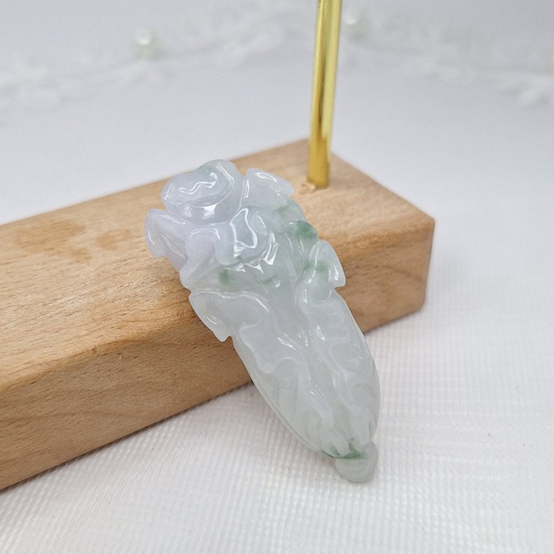 溫潤春彩手工雕刻白菜吊墜 |天然緬甸玉A貨翡翠 - 項鍊 - 玉石 