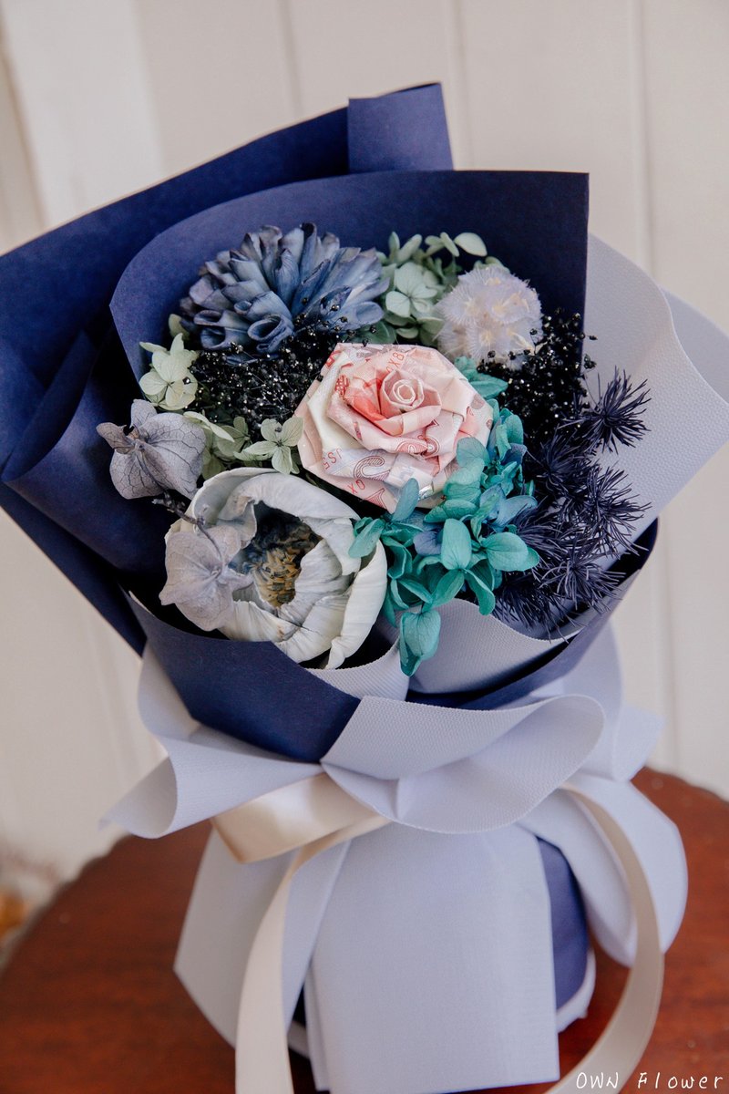 Blue bouquet/banknote bouquet/small bouquet/money flower/money bouquet