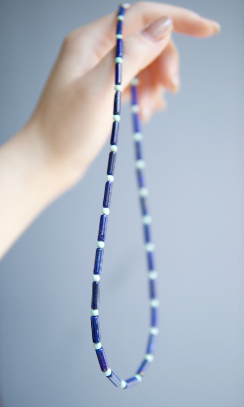 Afghan old mineral lapis lazuli tube beads + turquoise clavicle chain - Collar Necklaces - Semi-Precious Stones 