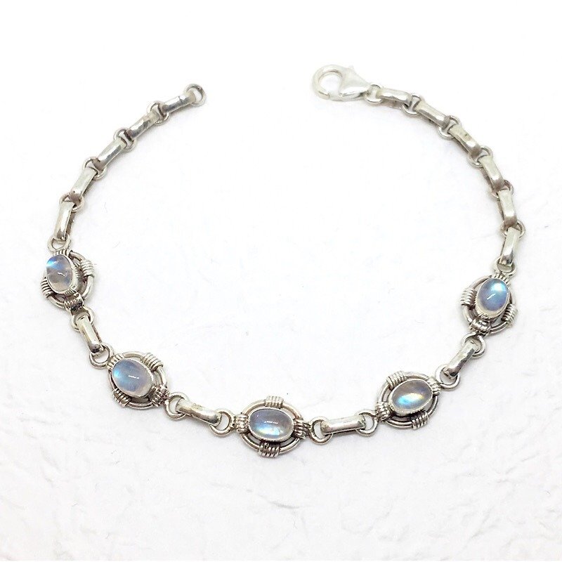 Moonlight stone 925 sterling silver baskets inlaid bracelet Nepal handmade mosaic production - Bracelets - Gemstone Blue