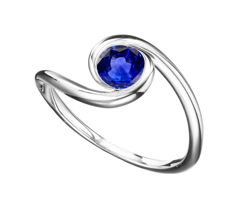 極簡主義藍寶石戒指 14K白金求婚戒指 皇家藍藍寶戒指 優雅金戒指 - 戒指 - 貴金屬 藍色