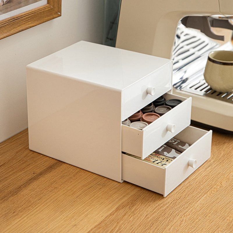 Japanese frost mountain Nordic style desktop three-layer drawer storage box - Storage - Plastic White