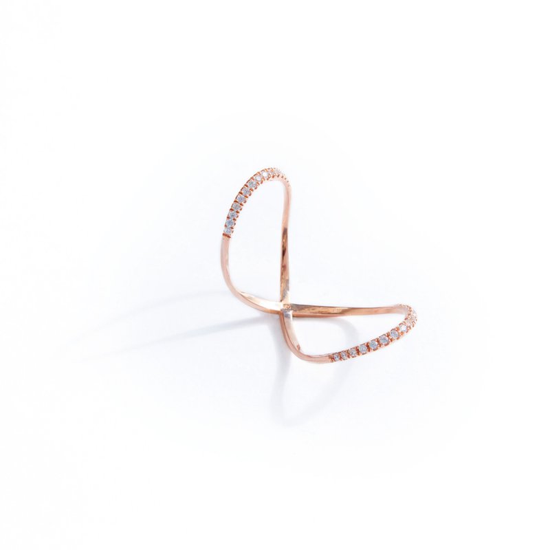 無限指節戒 925銀厚鍍18K金 Jumelles Diamond Ring - 玫瑰金 - 戒指 - 純銀 粉紅色