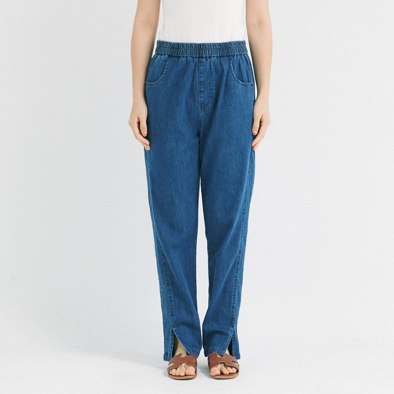 【Simply Yours】Elastic Denim Pencil Pants Dark Blue F - Women's Pants - Cotton & Hemp Blue