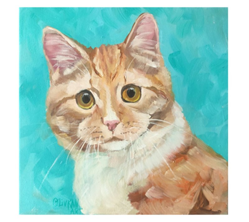 Cat Art Original Animal Artwork Oil Pet Portrait Painting Cat Artwork - โปสเตอร์ - วัสดุอื่นๆ สีส้ม