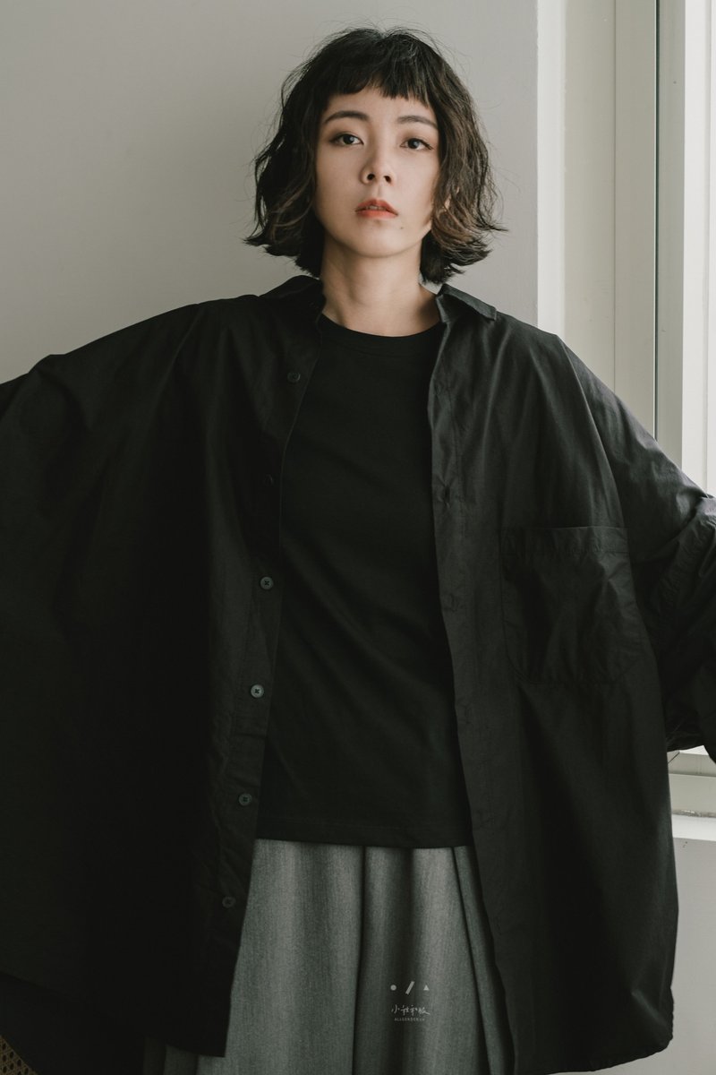 Zumihaixian extremely wide and thin shirt is neutral, comfortable, simple and thin outer wear - 2 colors - black bat - Women's Shirts - Cotton & Hemp Black