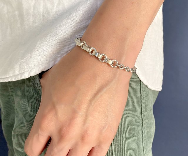 Sterling Silver Mix Link Bracelet,SV925 - Shop GreenRock Jewelry