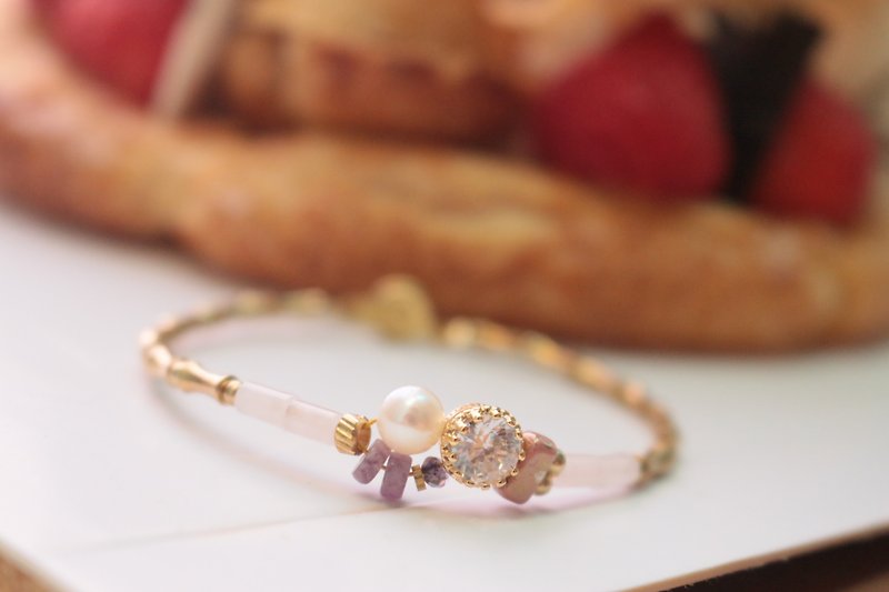 <☞ HAND IN HAND ☜> Purple Star - stone bracelet strawberry puffs Brest (0829) - Bracelets - Gemstone Pink