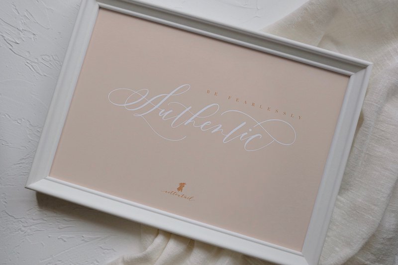 cottontail // Be Fearlessly Authentic // framed calligraphy art print - โปสเตอร์ - กระดาษ สีกากี