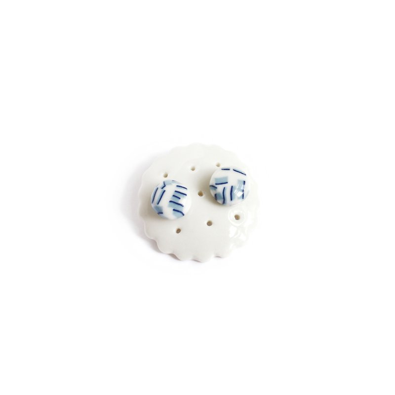 Sterling Silver Needle Ceramic Earrings Blue Marshmallow Earrings Fired at 1270°C - Earrings & Clip-ons - Porcelain Blue