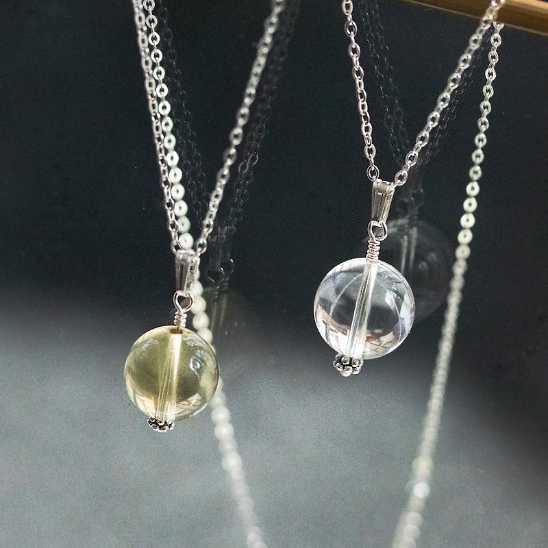Candy ball - Natural rock crystal lemon quartz silver necklace earrings - Necklaces - Sterling Silver Transparent