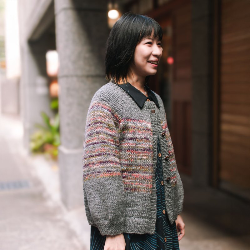 Colorful Woven Wool_Winter Earth Little Cardigan-Misty Gray_Fair Trade - สเวตเตอร์ผู้หญิง - ขนแกะ สีเทา