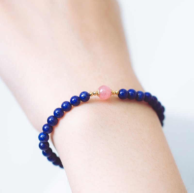 Lapis Lazuli, Rhodochrosite, 14K Gold Filled Findings Bracelet - สร้อยข้อมือ - เครื่องเพชรพลอย สีน้ำเงิน