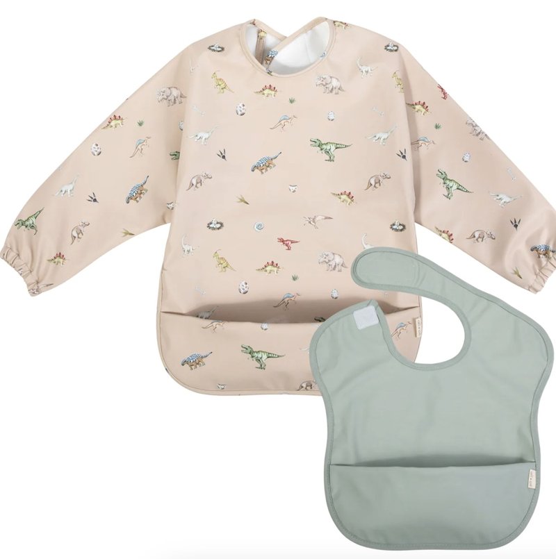 Ali+Oli Infant & Toddler Waterproof Coveralls - 2 Pack - Dino/Mint - ผ้ากันเปื้อน - วัสดุอื่นๆ หลากหลายสี