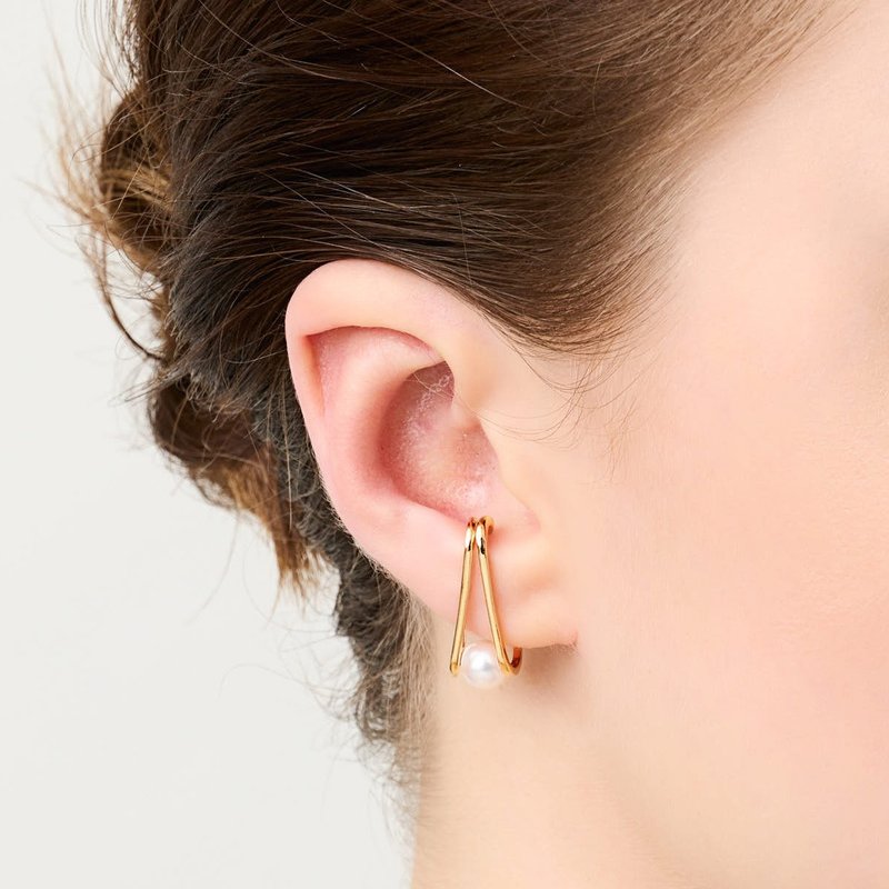 經典珍珠耳扣 925銀厚鍍18K金 Onda Pearl Earcuff - 耳環/耳夾/耳骨夾 - 純銀 金色
