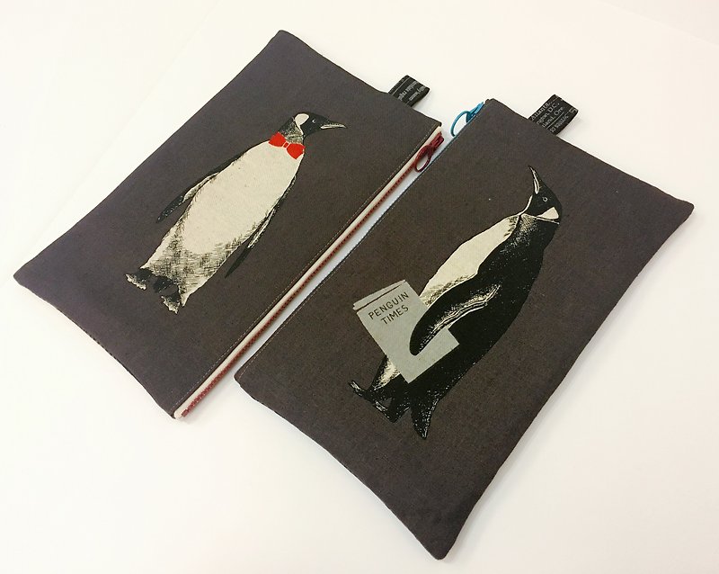 企鵝先生萬用包（兩件組） - 手拿包 - 棉．麻 黑色
