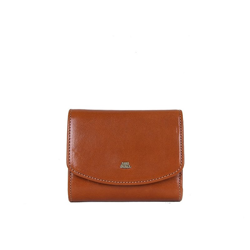 【SOBDEALL】Vegetable tanned leather double cover three-fold short clip - กระเป๋าสตางค์ - หนังแท้ สีนำ้ตาล
