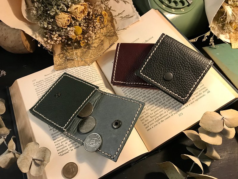 Hand-made leather ─ three-dimensional square coin purse. Mushroom poet + hand made = The Mushroom Hand. (Coin purse, card holder bag, business card bag, wallet, leather bag) - Coin Purses - Genuine Leather Multicolor