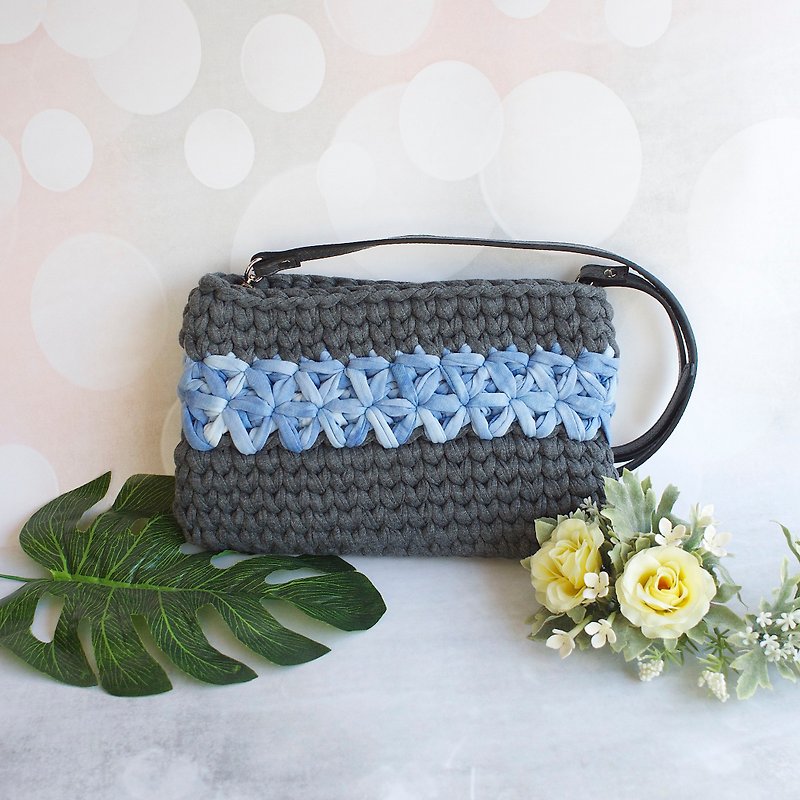 Pattern hook and weave gray ash x gradient blue custom strip color - Messenger Bags & Sling Bags - Cotton & Hemp Gray