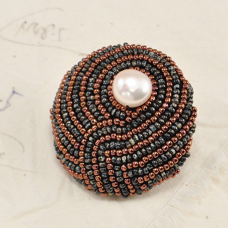 statement and sparkle beaded circle brooch, pearl brooch, vortex brooch , No.3 - Brooches - Pearl Black