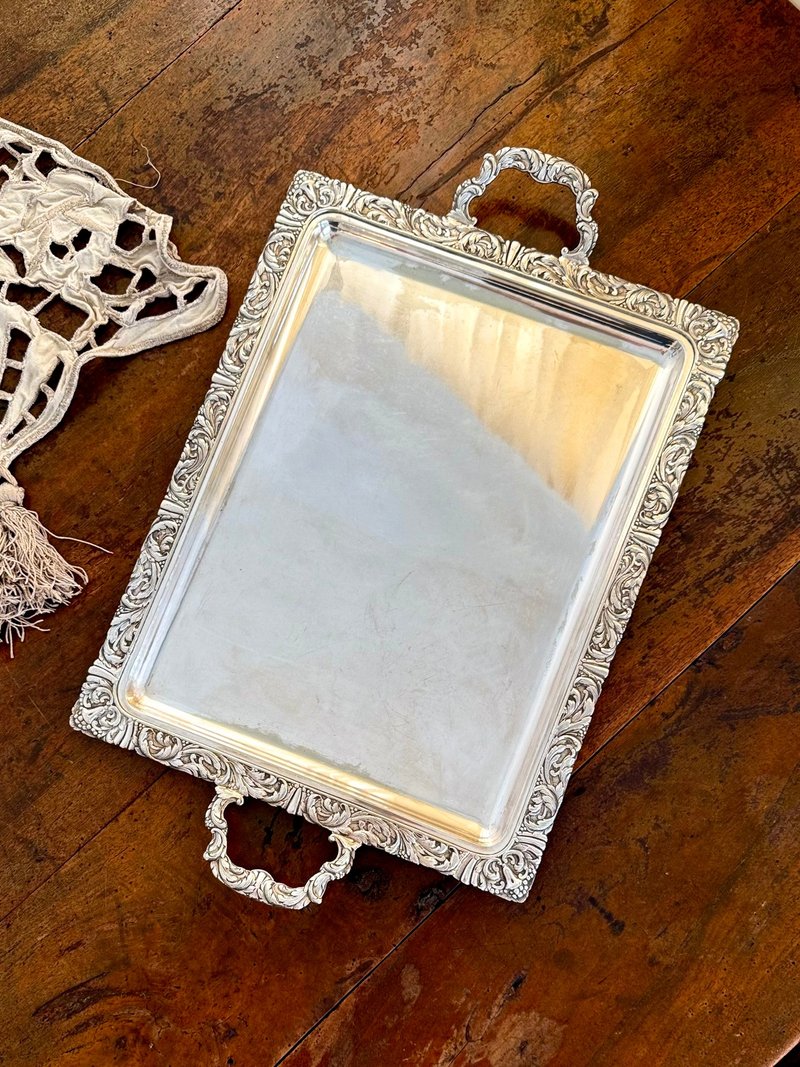 50037-Antique French Silver-Plated serving tray - ถาดเสิร์ฟ - เงิน 