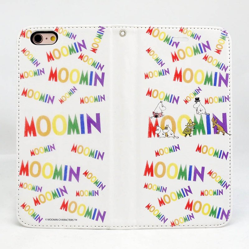 Moomin 噜噜 米 Genuine License-Magnetic Phone Holster [Moomin Family (White)] - Phone Cases - Genuine Leather Multicolor