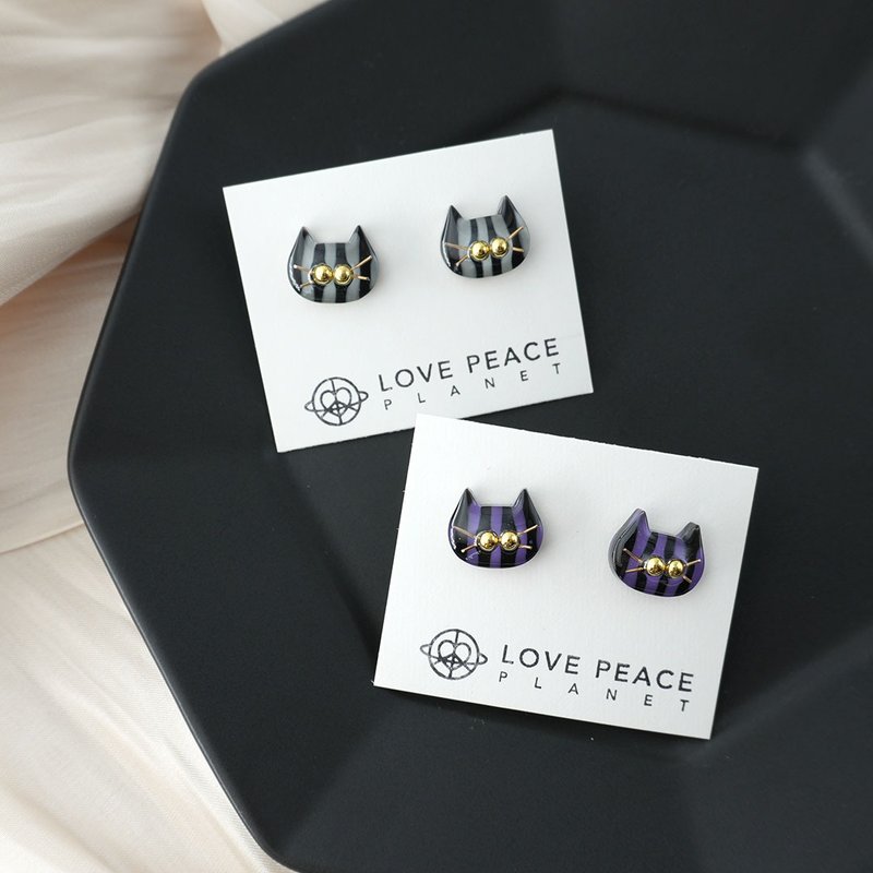 貓貓好朋友耳環 | 奈落學院 - 耳環/耳夾/耳骨夾 - 樹脂 紫色