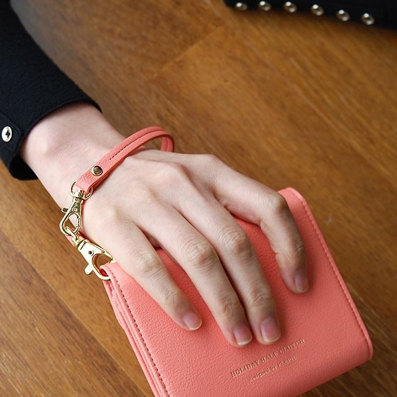 Plepic Journey Holiday Double Buckle Leather Hand Wrap (Wristbow) - Coral Pink, PPC92863 - เชือก/สายคล้อง - หนังแท้ สึชมพู