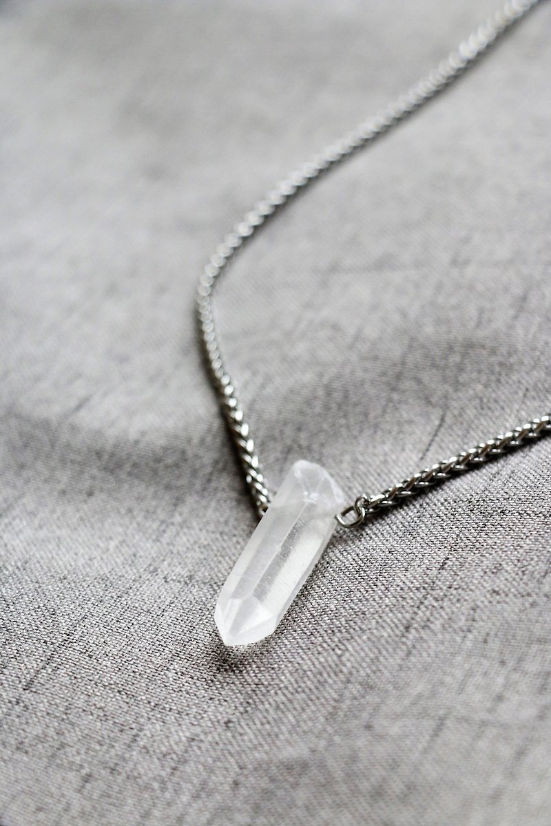 Raw white quartz necklace - crystal necklace - men stainless steel necklace - Necklaces - Gemstone White