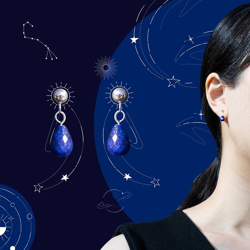 Custom Zodiac Birthstone【 Scorpio Lapis Lazuli Earrings 】 - Earrings & Clip-ons - Sterling Silver Blue