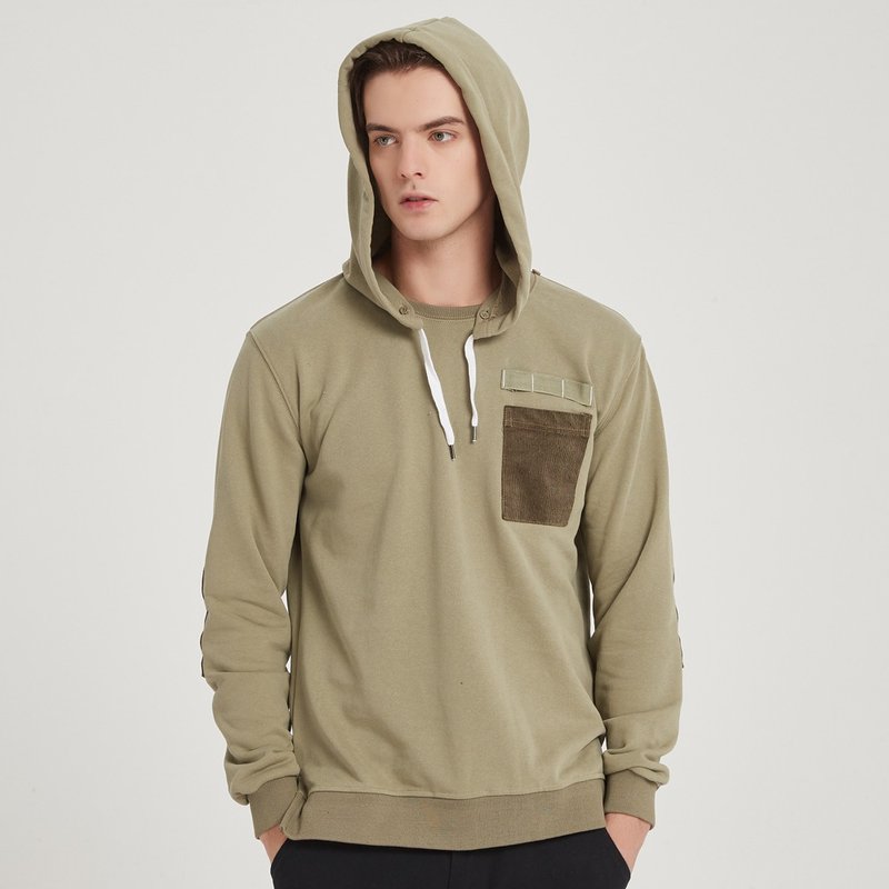 【換季特賣】可拆式有帽套頭衛衣 Patchwork hoodie/簡約款式/拼/ - 男 T 恤 - 棉．麻 綠色