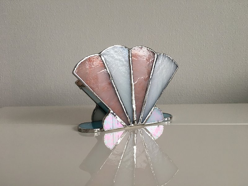 Holder stand Peach blue white glass bay view - Items for Display - Glass Pink