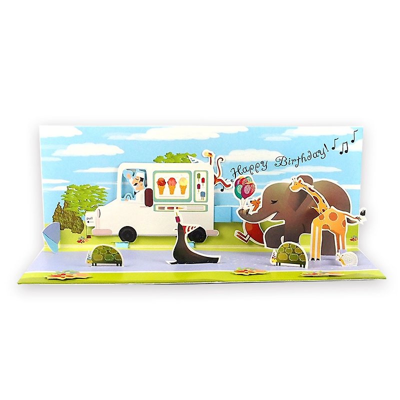 ハッピーアイスクリームカート【紙でアップ-ポップアップカードの誕生日の願い】 - カード・はがき - 紙 多色