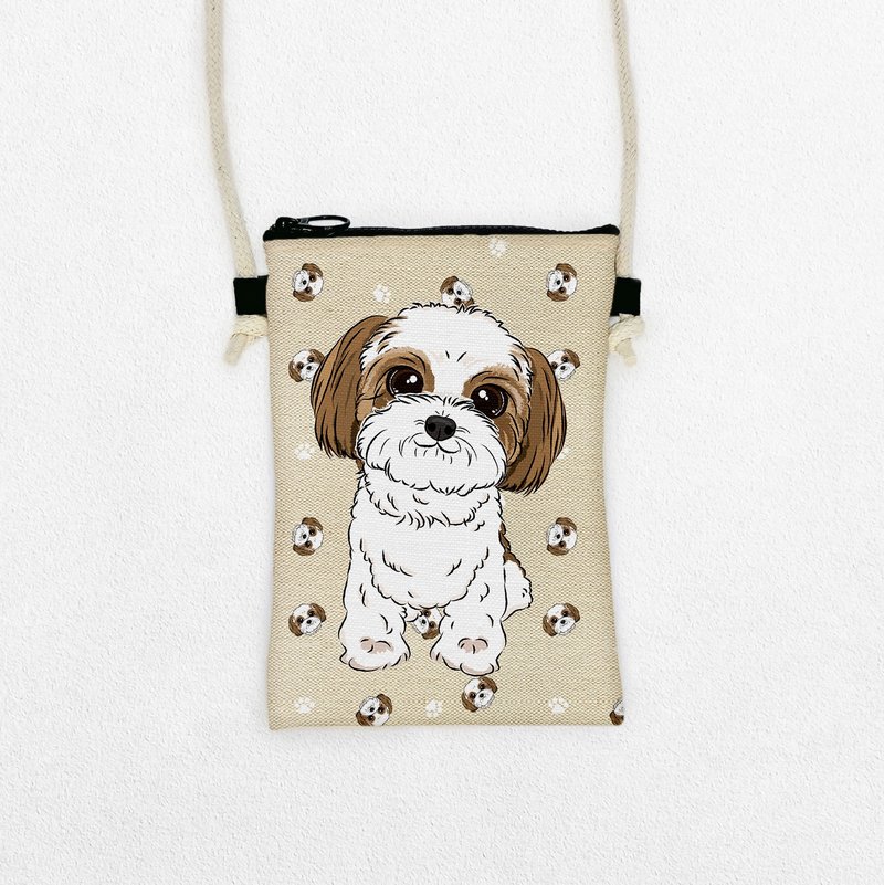 Shih Tzu two-color pet pattern light travel carry-on bag mobile phone bag passport bag walking bag - กระเป๋าสัตว์เลี้ยง - เส้นใยสังเคราะห์ หลากหลายสี