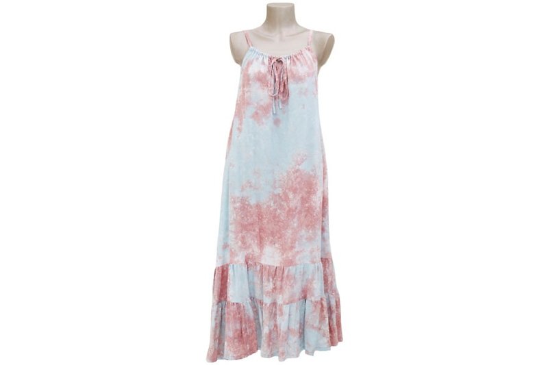 Tropical Yurukawa! Uneven dyed camisole frilled long dress <Sand blue> - One Piece Dresses - Other Materials Pink