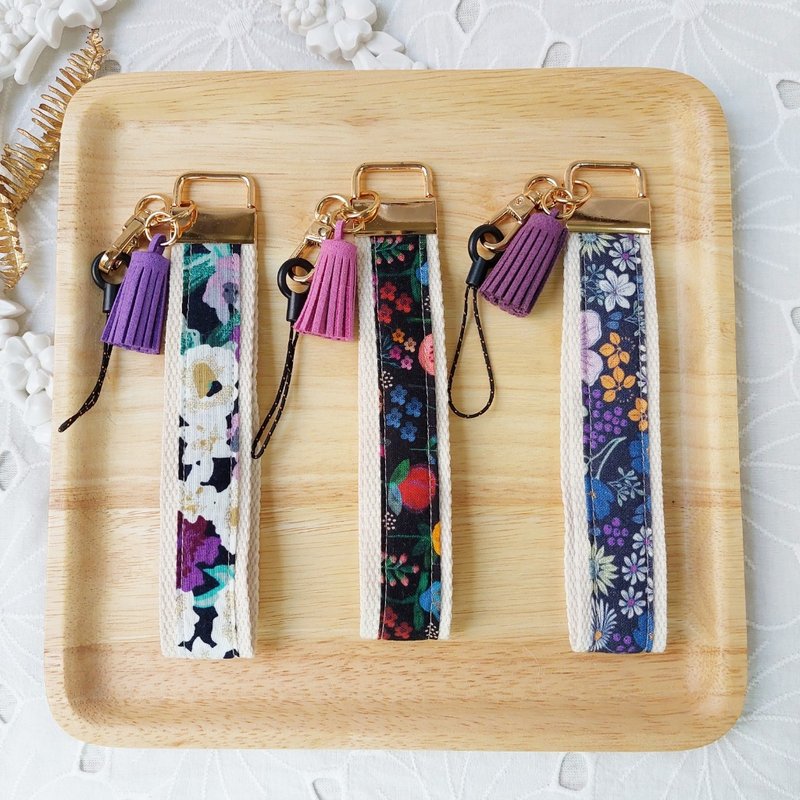 Deep Purple Korean Floral Cloth Tassel Mobile Phone Anti-fall Wrist Strap - Lanyards & Straps - Cotton & Hemp Purple