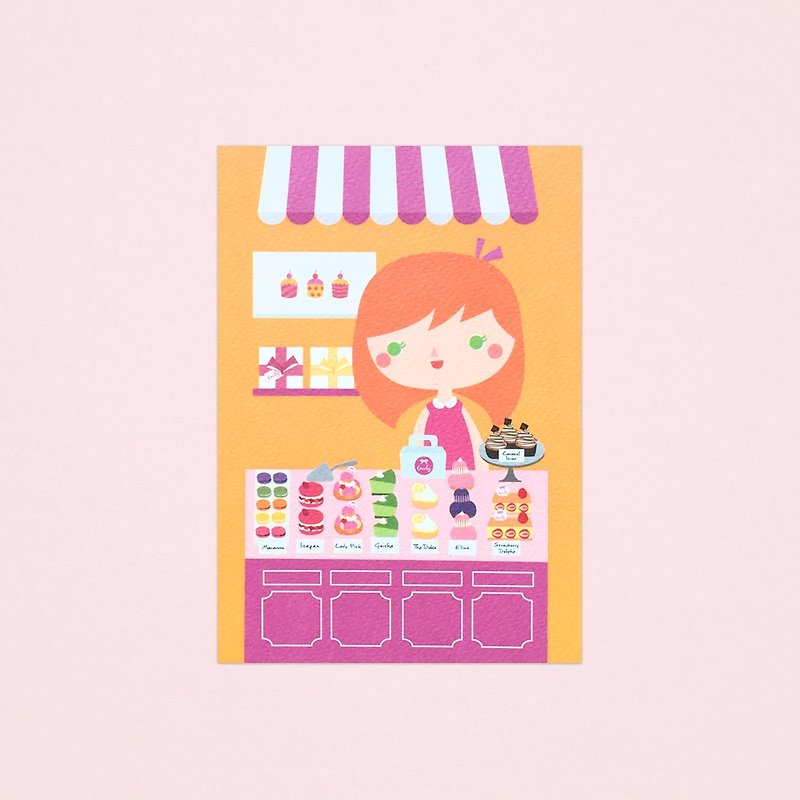 【女の子とそのお店】エミリーのデザートショップ-ポストカード - カード・はがき - 紙 オレンジ