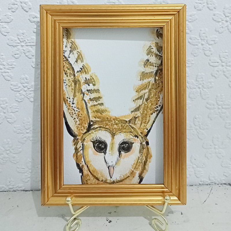 貓頭鷹繪卡含金色畫框 - 相框/畫框 - 紙 金色