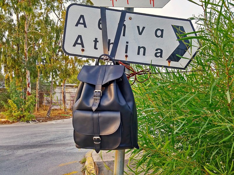 Extra Large Leather Backpack, College Backpack, Black Leather Backpack Handmade - 背囊/背包 - 真皮 黑色