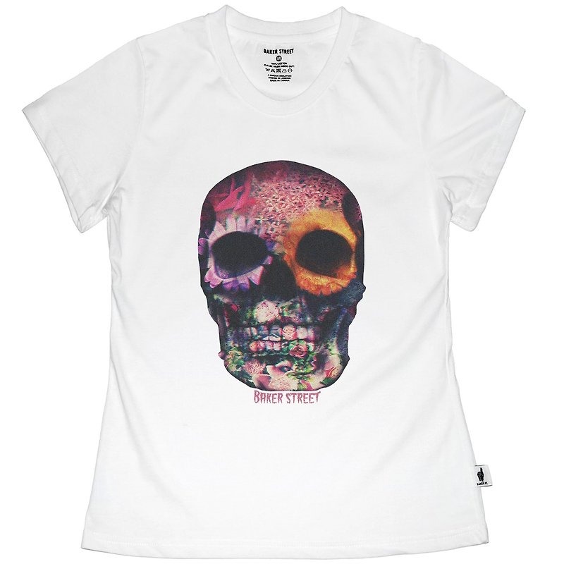 British Fashion Brand -Baker Street- 3D Skull Printed T-shirt - Women's T-Shirts - Cotton & Hemp White