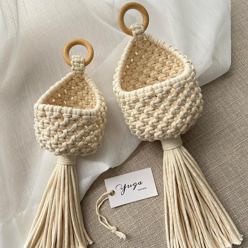 Macrame Wooden Ring Egg Woven Wall Hanging Storage - ตกแต่งผนัง - ผ้าฝ้าย/ผ้าลินิน 