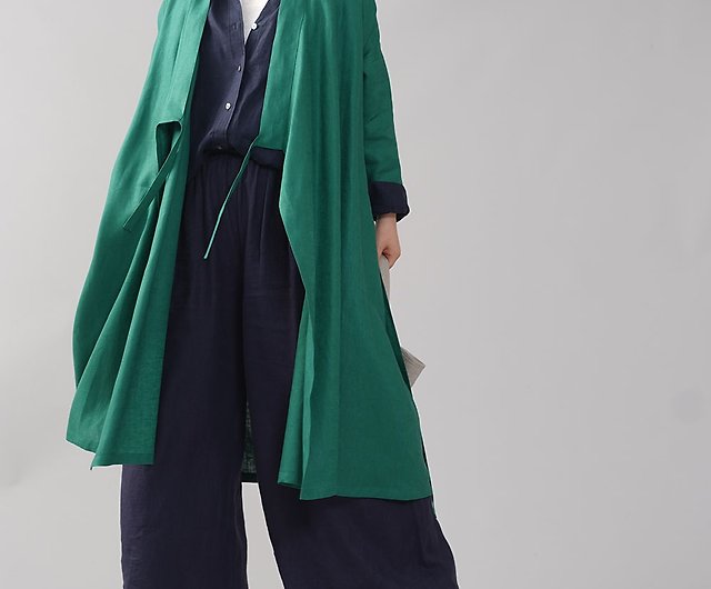 wafu - 中厚 リネン 禅 羽織 ドルマンスリーブ 着物 和装 襟 ローブ