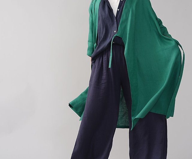 wafu - 中厚 リネン 禅 羽織 ドルマンスリーブ 着物 和装 襟 ローブ