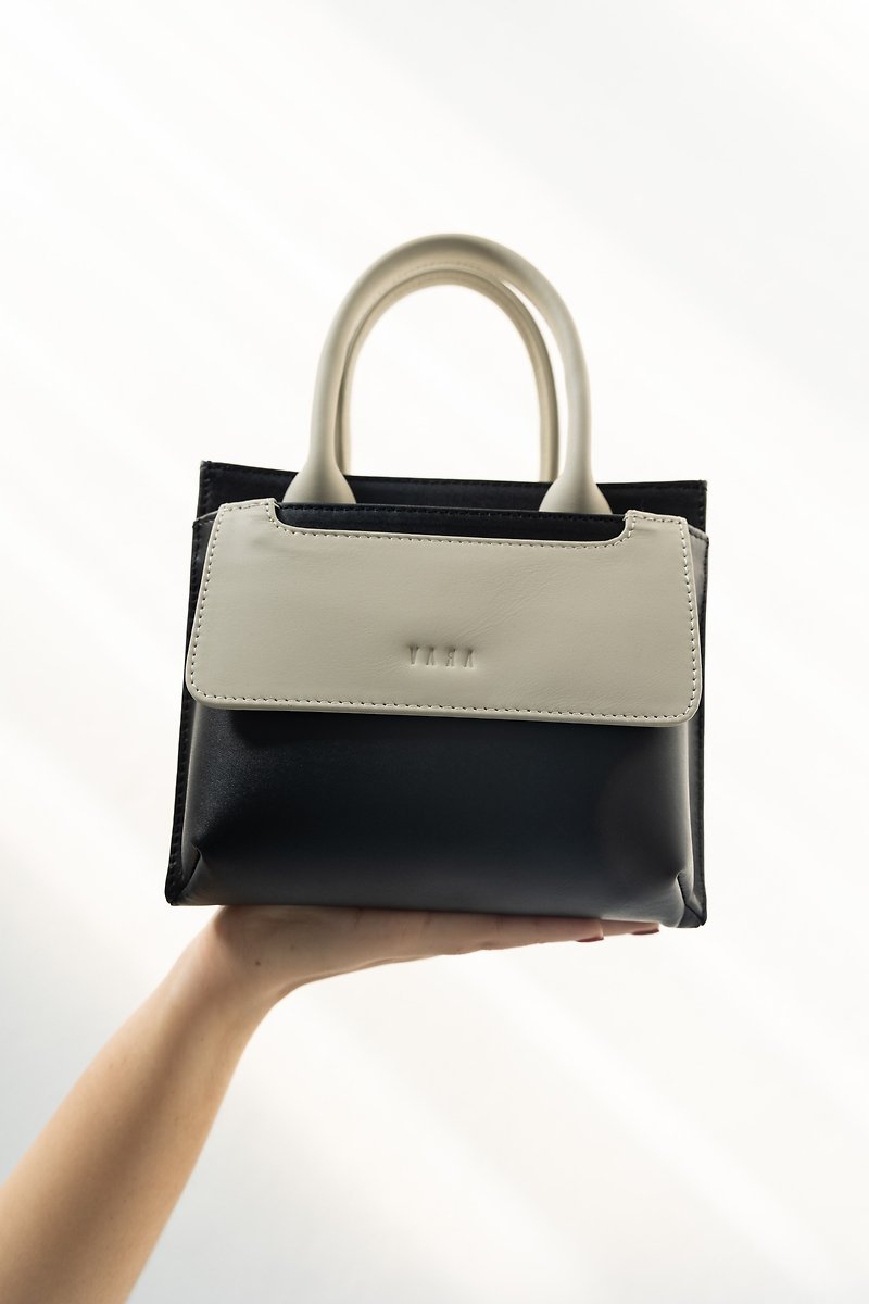 H-Folk Size M : Black and Grey - Handbags & Totes - Genuine Leather Black