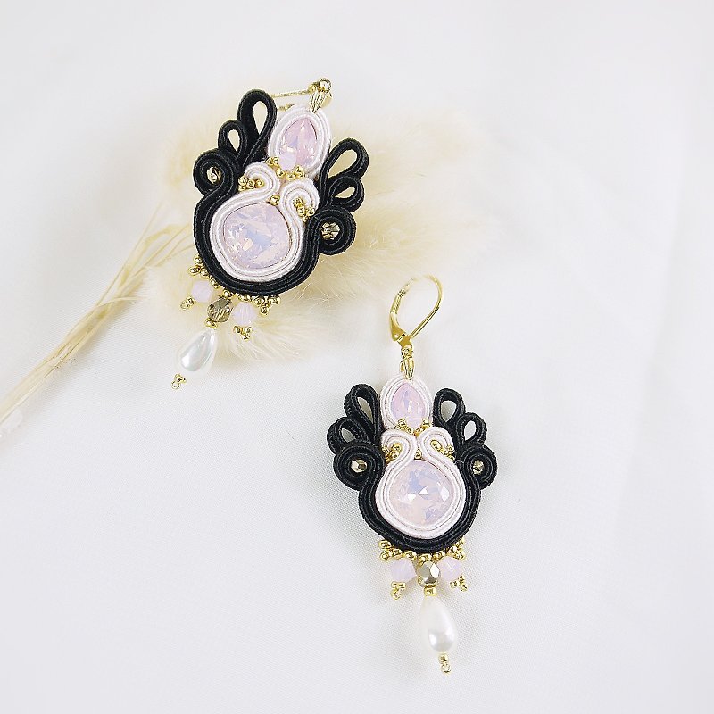 Hand-stitched lace earrings ST170208 - Earrings & Clip-ons - Crystal Pink